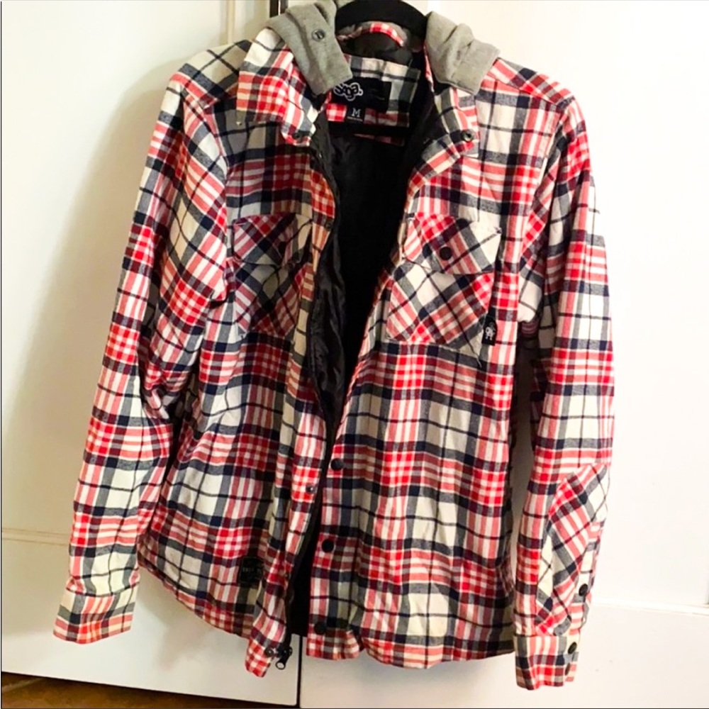 Saga Outerwear plaid coat with grey hood